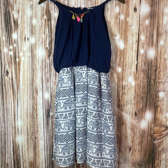 Peppermint Kids Navy Elephant Pattern Dress Sz 10/11 Years - Picture 2 of 5